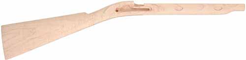 stock, Hawken halfstock, pre shaped, pre-inlet,
1" octagon barrel, L&R Hawken lock, plain maple